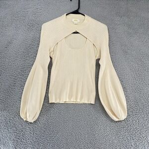 Maeve Sweater Womens XS Balloon Sleeve Ribbed Knit Anthropologie Cream Twofer